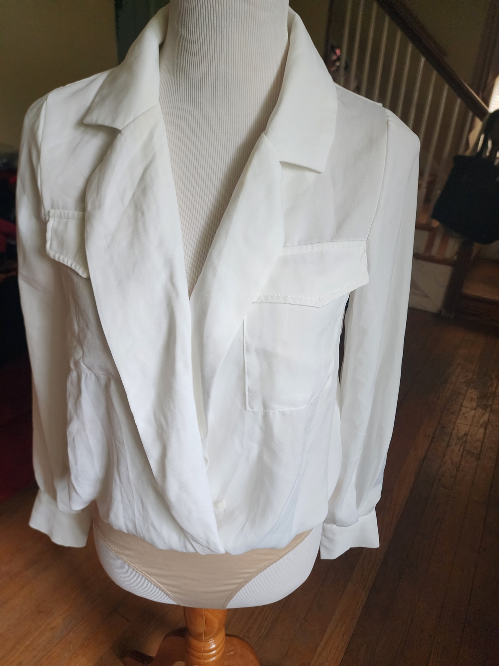 Fashion Nova White Draped Bodysuit Blouse
